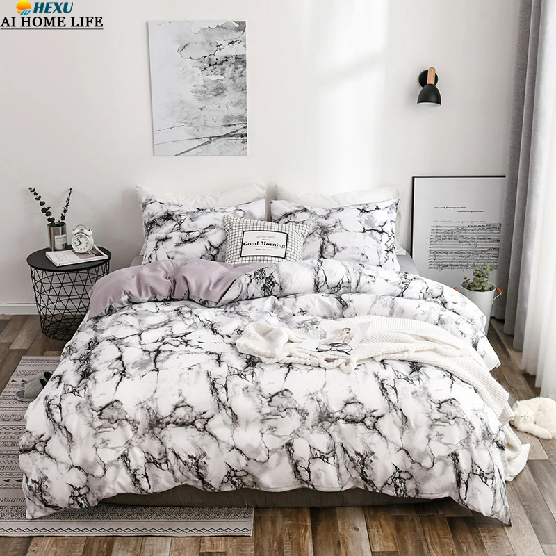 

Комплект постельного белья из белого мрамора с пододеяльником и наволочкой с геометрическим рисунком в скандинавском стиле