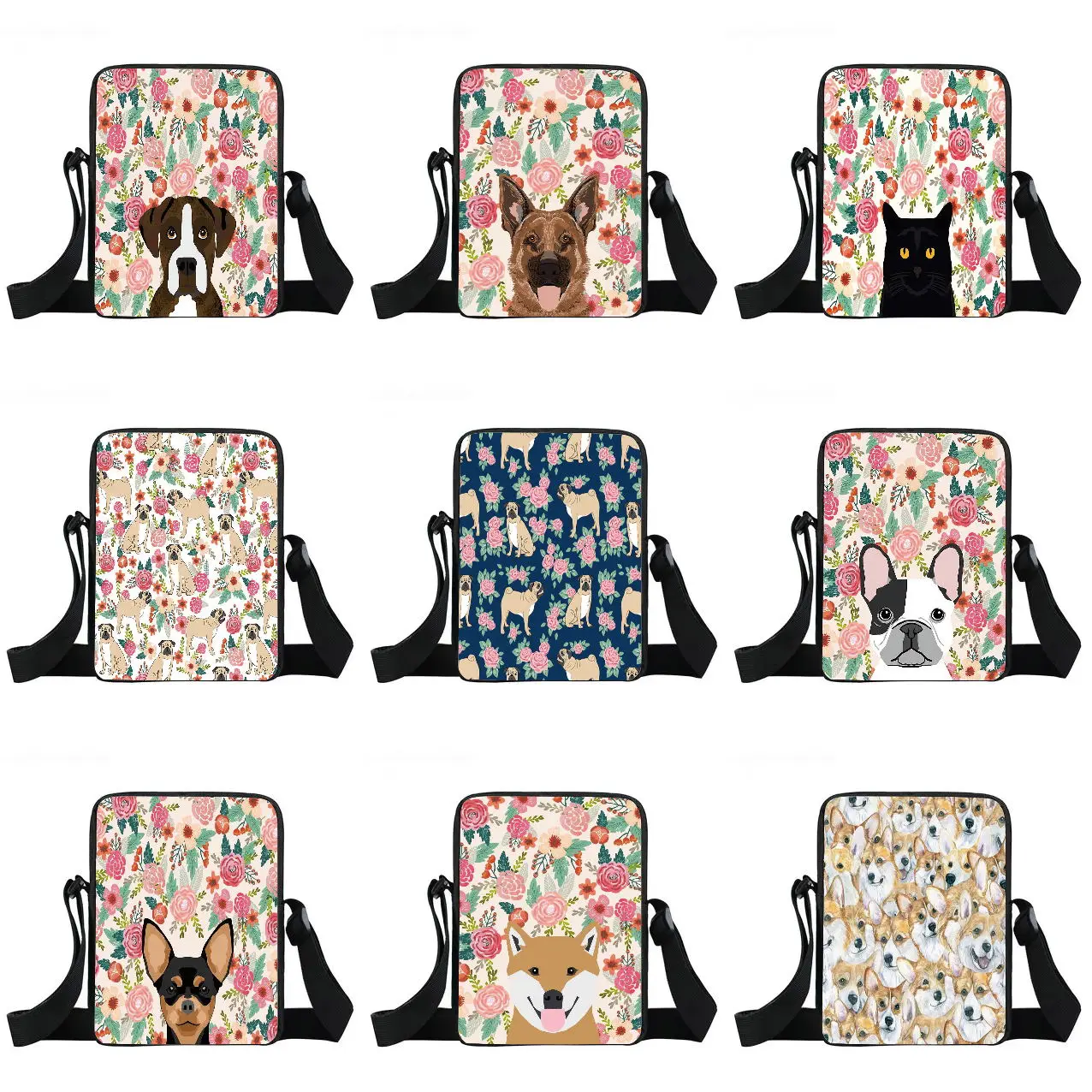 

Flowers and animals Gothic girls messenger bag women's handbag women's traveling backpack Canvas Messenger Bag Small schoolbag
