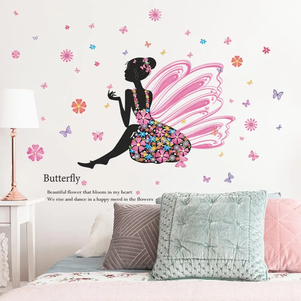 

Wall Stickers Colorful Floral Elf Girl Wall Sticker Self-adhesive Wall Decal For Bedroom Living Room Wall Decoration