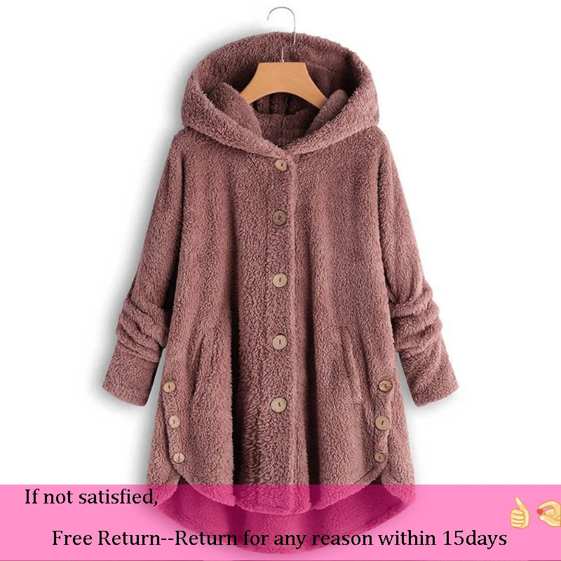 

Fleece Hoodies Women Homewear Button Hoody Button Up Casual Coat Loose Women Top Winter Home Clothes Women Clothing