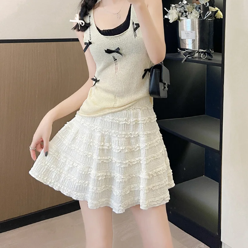 Кружевной торт лето 2024 корейский дакрон для отдыха женская одежда похудения в