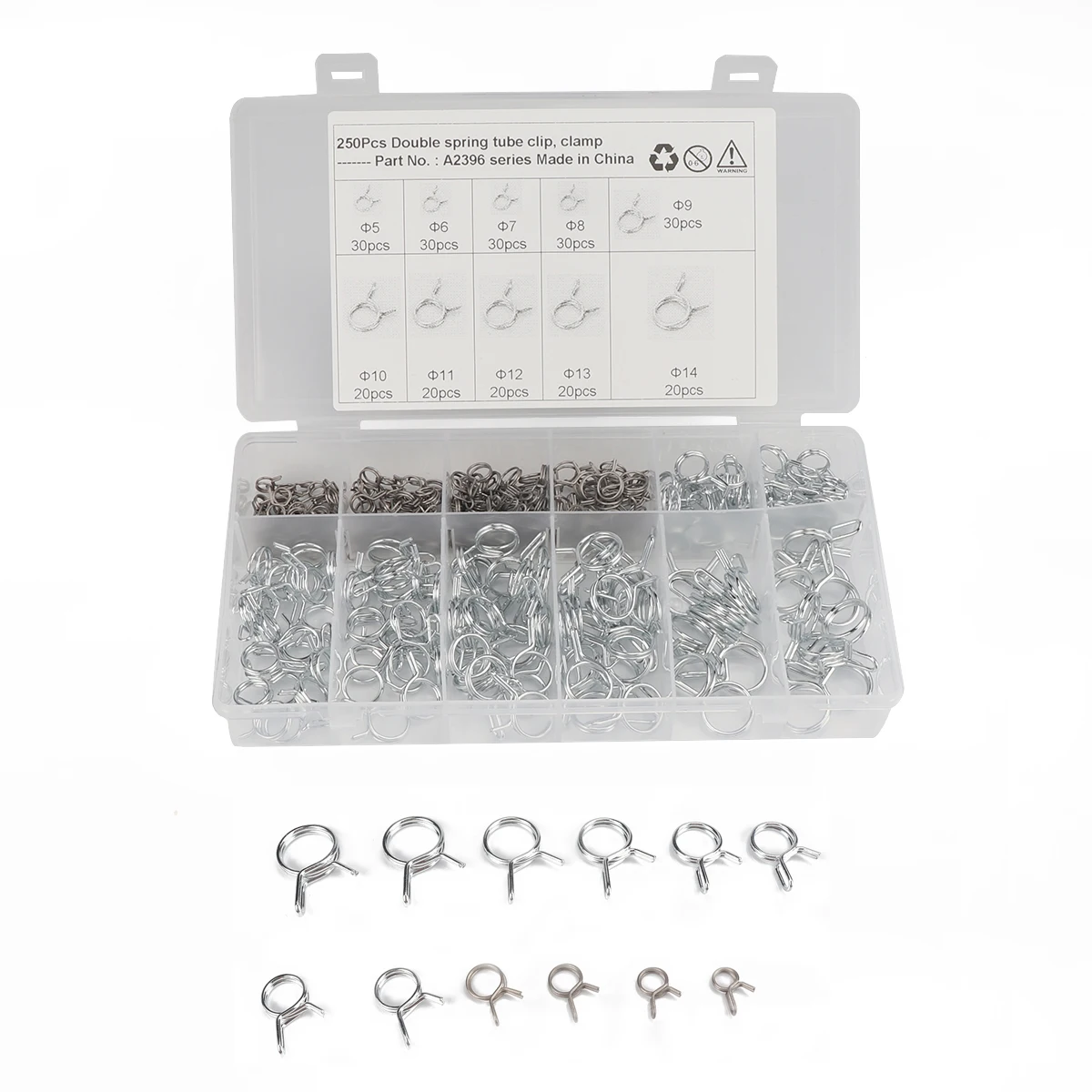 

250Pcs [10 Size] Fuel Line Hose Tubing Spring Clips Clamps Assortment Kit for Motorcycle Scooter ATV