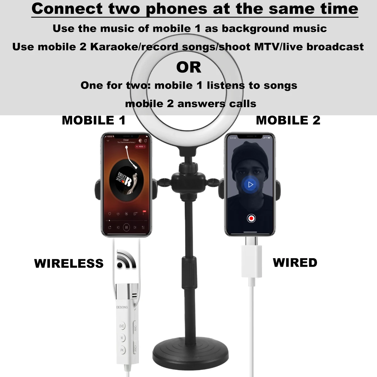 2 in 1 Wired Earbuds Type-C Interface Plug-Play With Lavalier Microphone Noise Reduction Voice Changing Live Streaming Headphone |