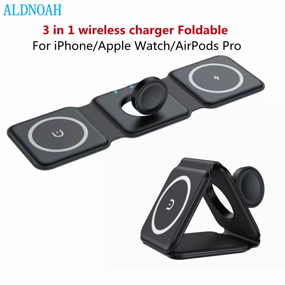 3 in 1 Wireless Charger Foldable For iPhone 12 13 Pro Max 15W Magnetic Fast Charging Dock Stand For Apple Watch/Airpods Portable