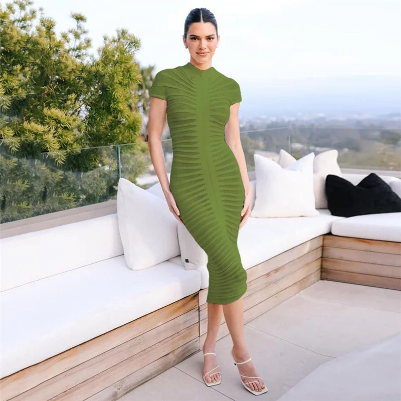 Зеленое вязаное женское платье-футляр для выпускного вечера летнее сексуальное