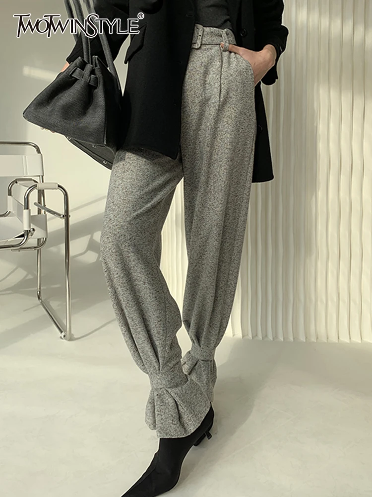 TWOTWINSTYLE Minimalist Solid Long Pants For Women High Waist Solid Patchwork Wide Leg Trousers Female Clothing Autumn 2022 New