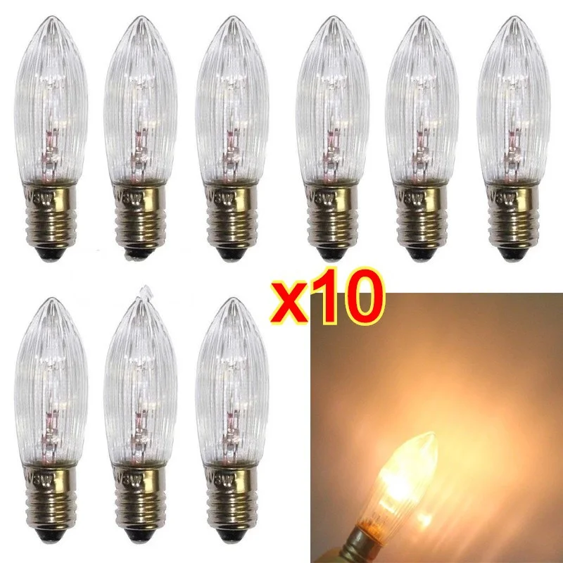10pcs E10 LED Candle Light Replacement Lamp Bulbs for Light Chains 10V-55V AC for Bathroom Kitchen Home Lamps Bulb Decor Lights