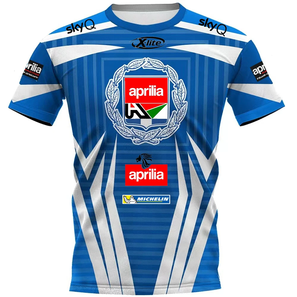 

2023 New Summer Men's Blue Black Motorcycle Race T-shirt Suitable for Aprilia Sports Track Top