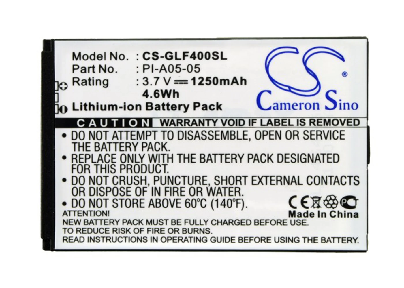 

Cameron Sino 1250mA Battery for Golf Buddy Buddy World, DSC-GB400, World Color LI-A02-04, LI-A05-05, LI-A1-01, PI-A05-05