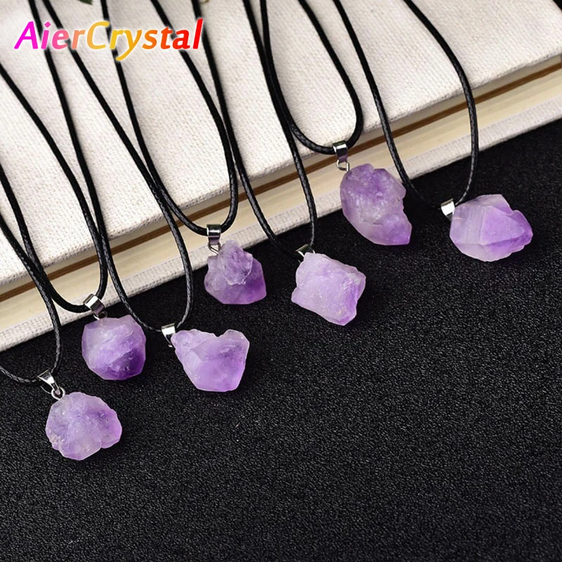 Natural Amethyst Irregular Rough Stone Pendant Clavicle Transparent Quartz Lady Fashion Jewelry Healing Lucky Necklace Gift