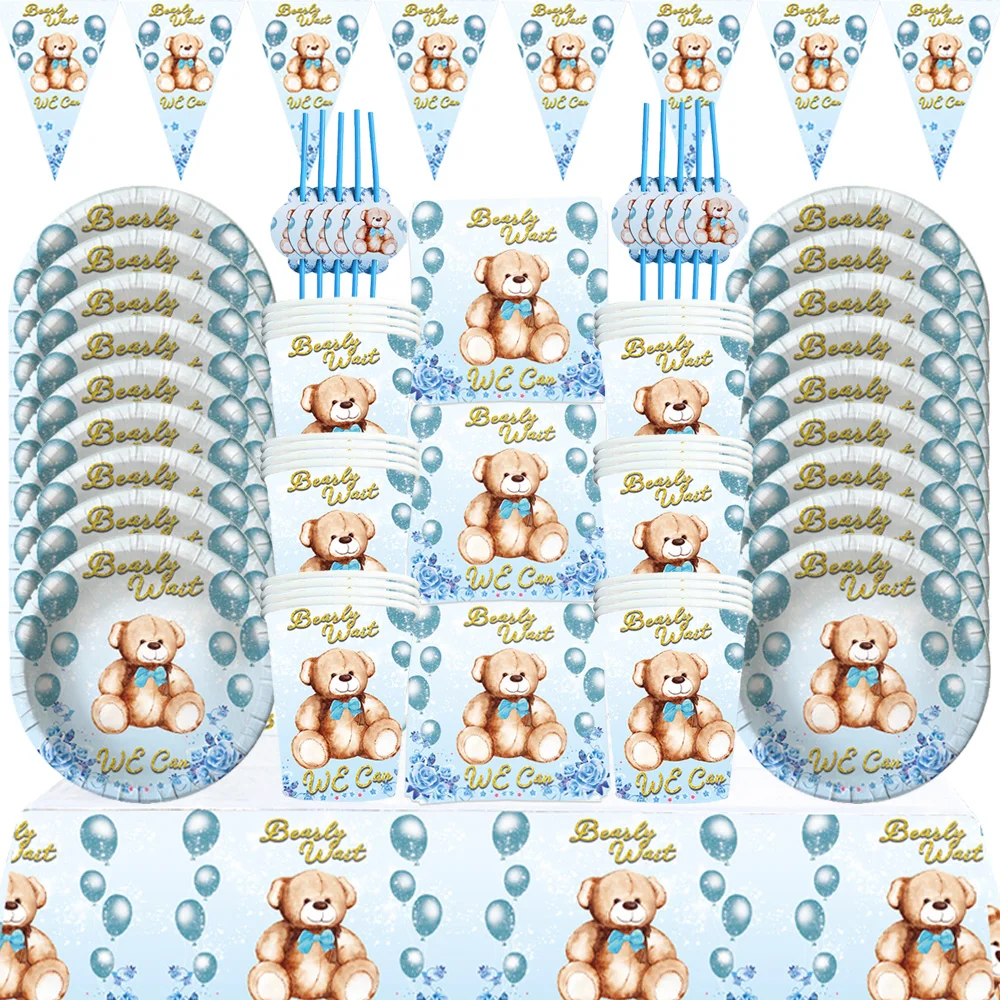 Милый Мишка Тедди украшение вечерние набор одноразовой посуды искусственная