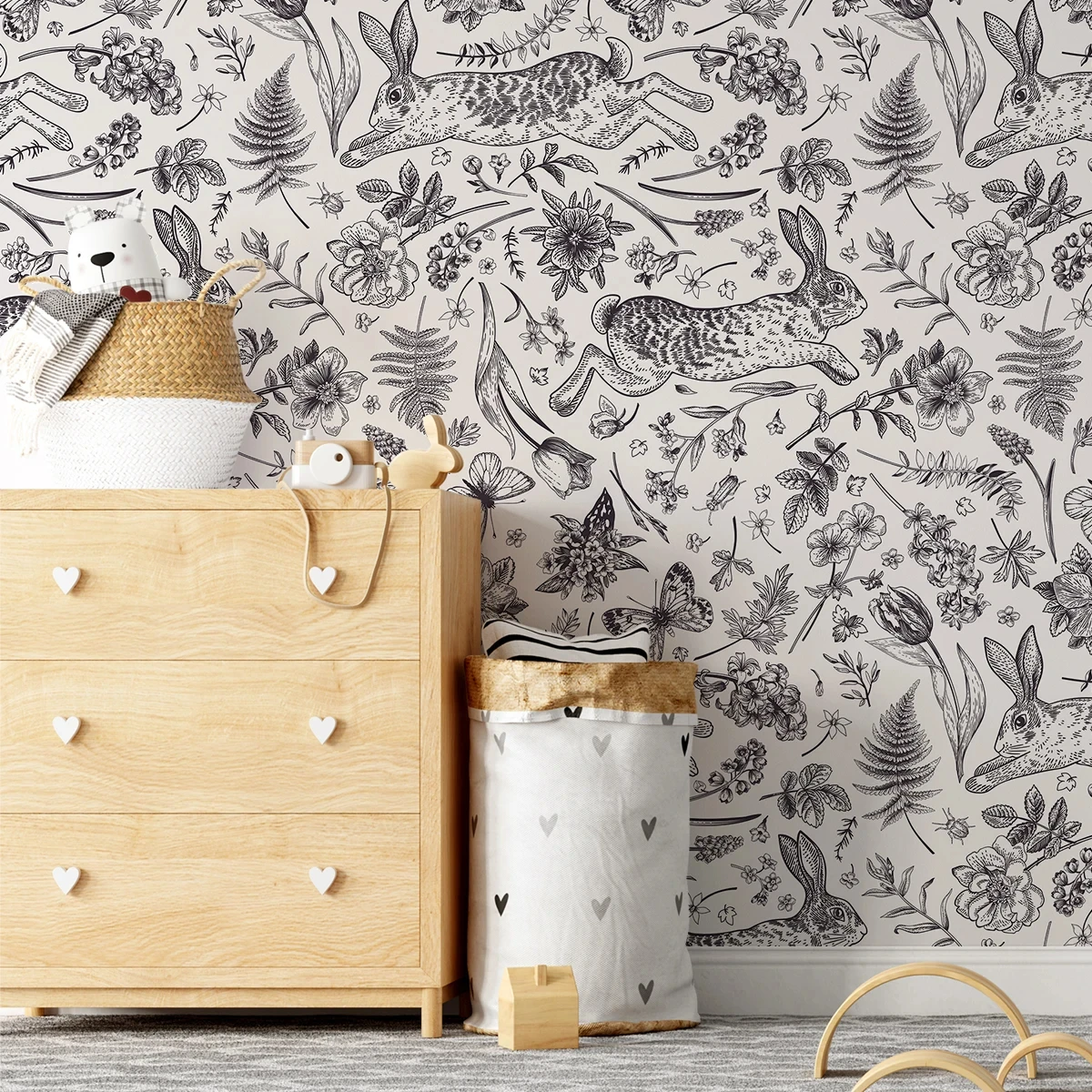 Шелковые обои Beibehang с растениями, животными, кроликами