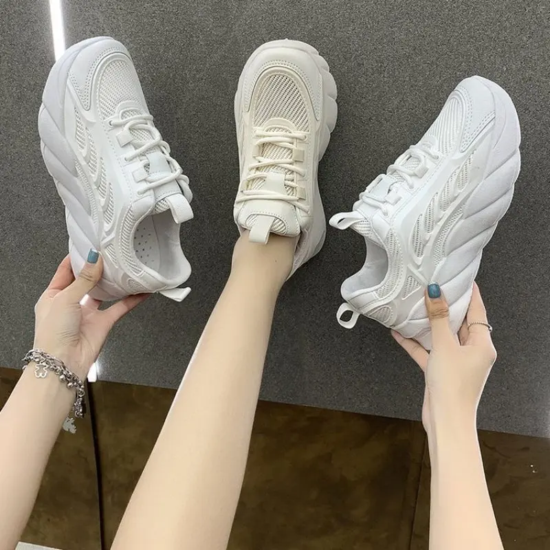 

Dad Shoes New Summer Single Shoes Mesh Breathable Thick Soled Sports Loafers Casual Round Head Heightening Women Shoes