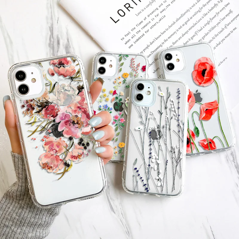 

Clear Flower Case For iPhone 12 Cases iPhone 11 12 13 14 Pro Max 11Pro 13 Mini X XR XS Max 7 8 Plus 6 s SE 2020 2022 Back Cover