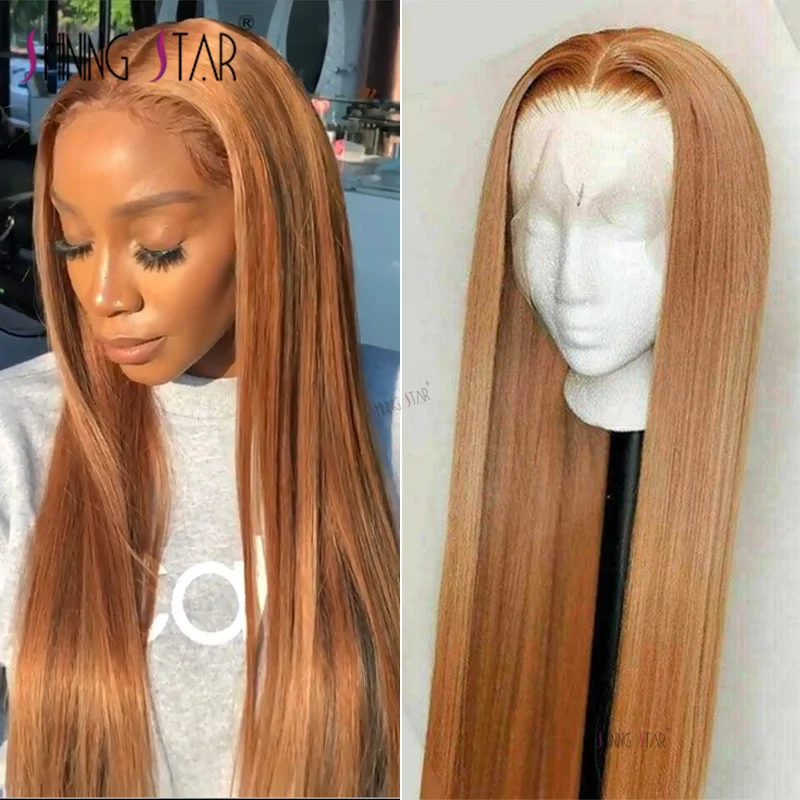 

Ginger Blonde Transparent Lace Frontal Wig Pre-Plucked Human Hair Honey Blonde 13X4 Straight Lace Front Wigs Peruvian Remy Hair