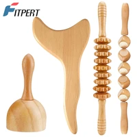 1 set professional wood therapy massage toolslymphatic drainage massagerhome wood cup massage roller stick contouring board