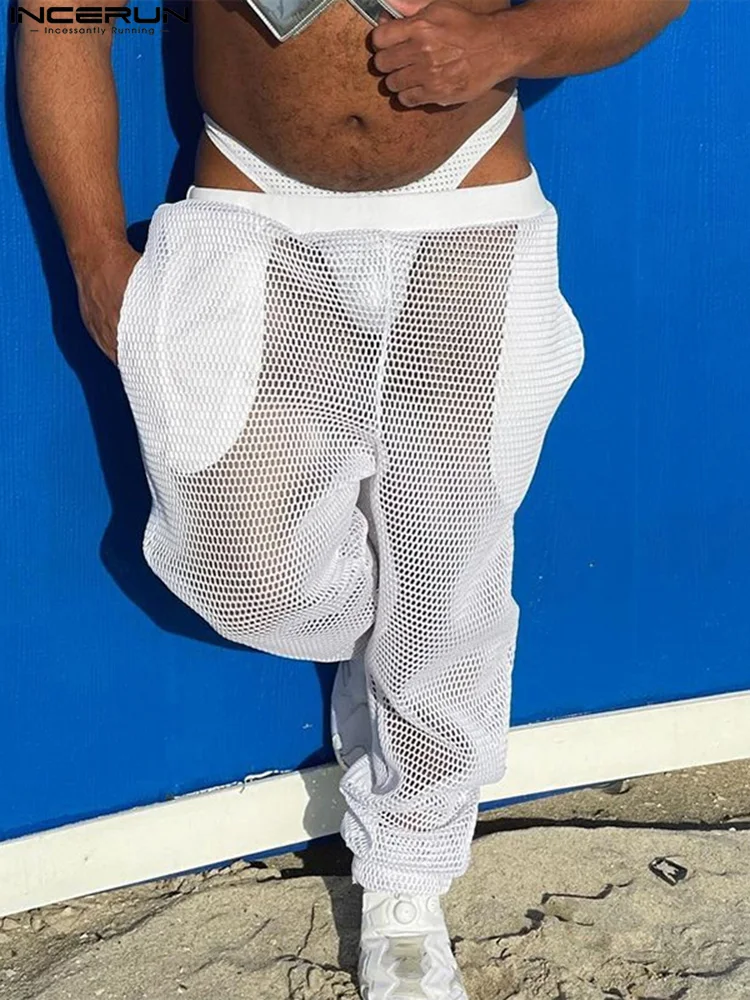 

INCERUN 2022 Sexy Fashionable New Men Breathable Mesh Pantalons Casual Streetwear Style Male Hot Sale Breathable Trousers S-5XL