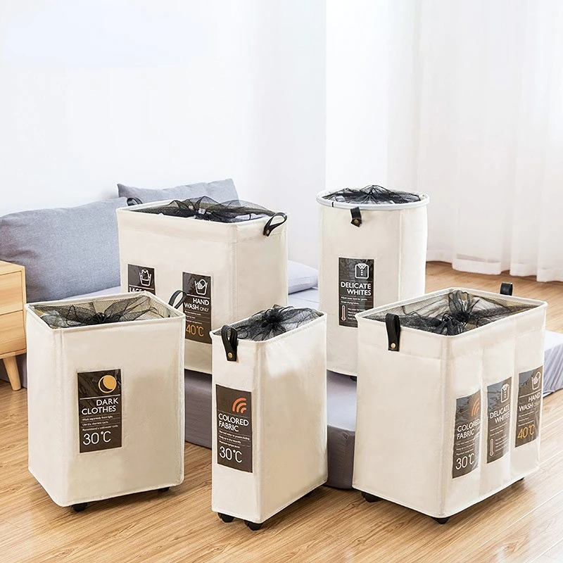 

With Bag Basket Laundry Barrel Storage Clothes Dirty Basket Foldable Laundry Large Caster Wheels Collapsible Organization Hamper