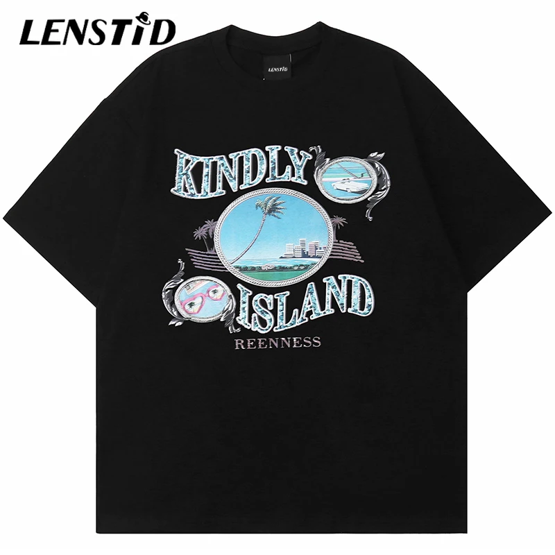 Футболка LENSTID мужская с коротким рукавом тенниска из хлопка в стиле хип-хоп