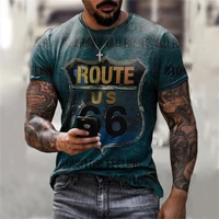 mens t shirts summer vintage america 66 route printed short sleeve t shirts male fashion o neck oversized loose hip hop t shirt