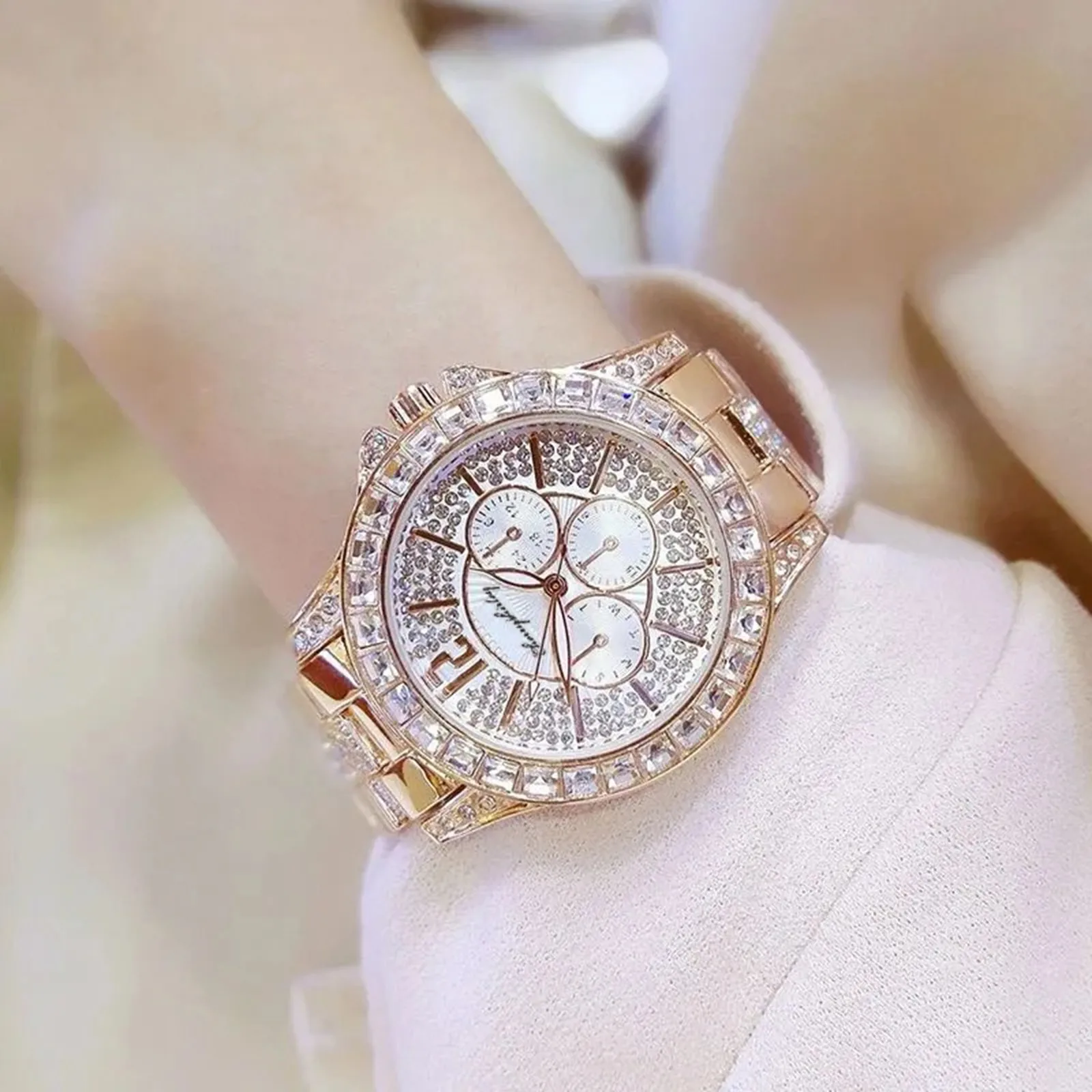 

Cherryshirley Women Luxury Diamond Watch Quartz Watches Stainless Steel Strap Fashion Stainless Steel Waterproof Luxury Golden =