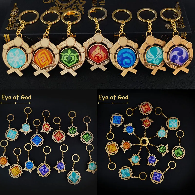 

Game Genshin Impact Keychain 7 Element Genshin Weapons Eye Of Original God Vision Luminous Keyring Bag Pendant Car Accessories