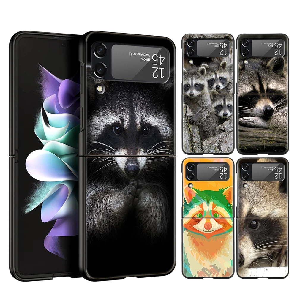 

Cute Animal Raccoon For Samsung Galaxy Z Flip 4 Bag Black Phone Cover For Galaxy Z Flip 3 Case Shockproof Hard PC Folding Shell