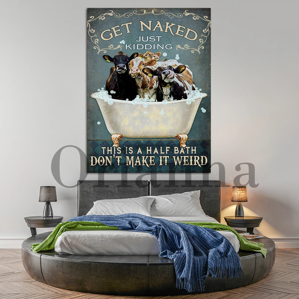 Забавная корова Обнаженная не делайте это странным Холщовый постер печать ретро