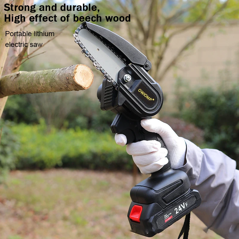 4 Inch 24V Brushless Chain Saw Cordless Mini Handheld Pruning Saw Portable Woodworking Electric Saw Cutting Tools