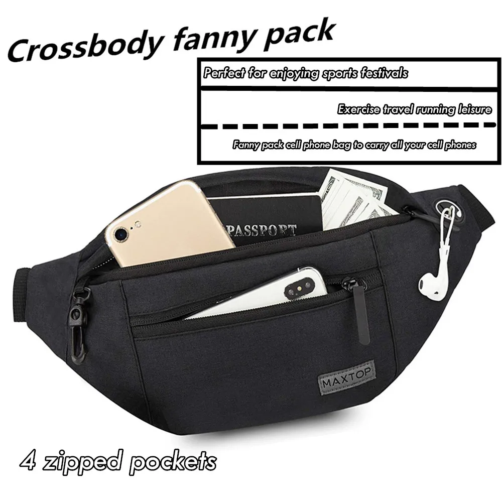 

Crossbody Waist Bag with 4 Zip Pockets for Enjoying Exercise Travel Running Casual Waist Bag Phone Bag Carrying