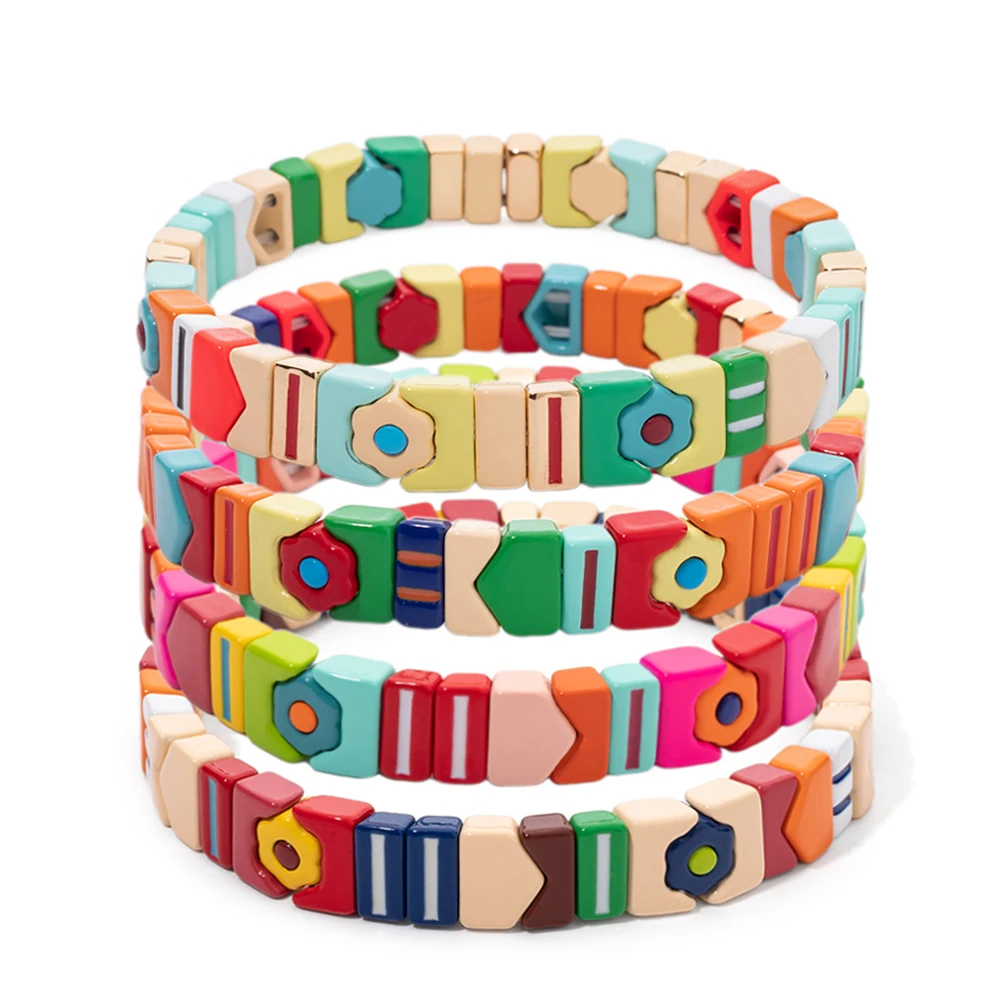 Женский эластичный браслет с бусинами разнообразный ярких цветов из сплава