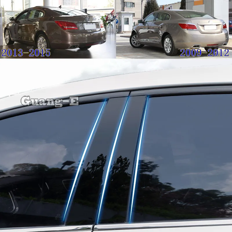 

For Buick Larcosse 2009-2015 Car PC Material Pillar Post Cover Door Trim Window Piano Black Molding Sticker Plate 6pcs