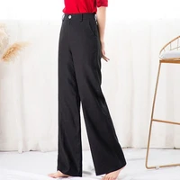 women female vintage straight trousers pants solid color wide leg summer mid waist relaxed fit pants for office