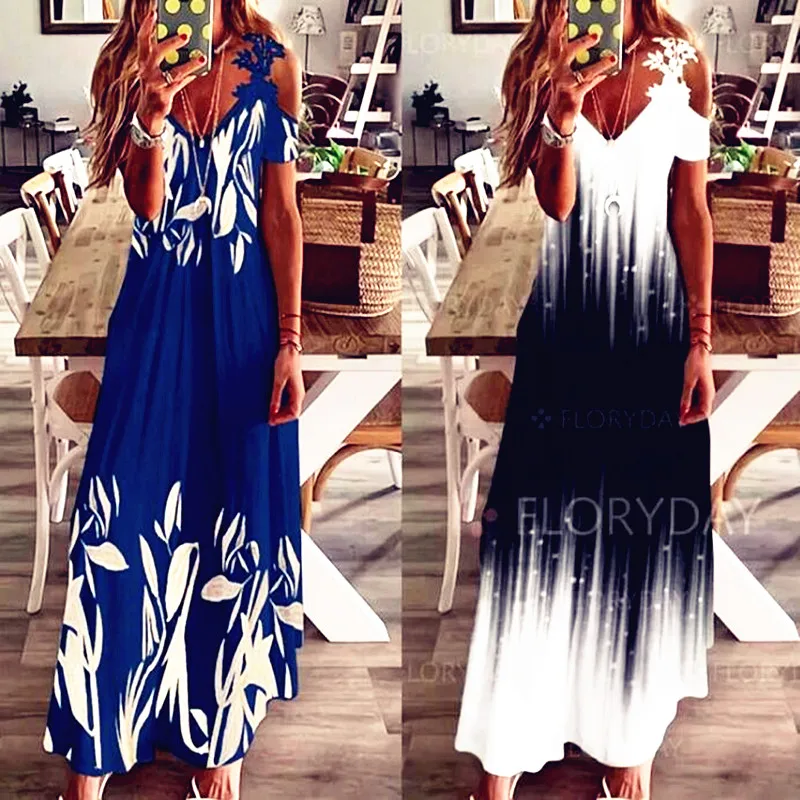 

Women Crochet Loose Floral Vintage Strap Ruffles Camis Befree 5XL Dress Large Big Summer Lace Maxi Elegant Party Dresses