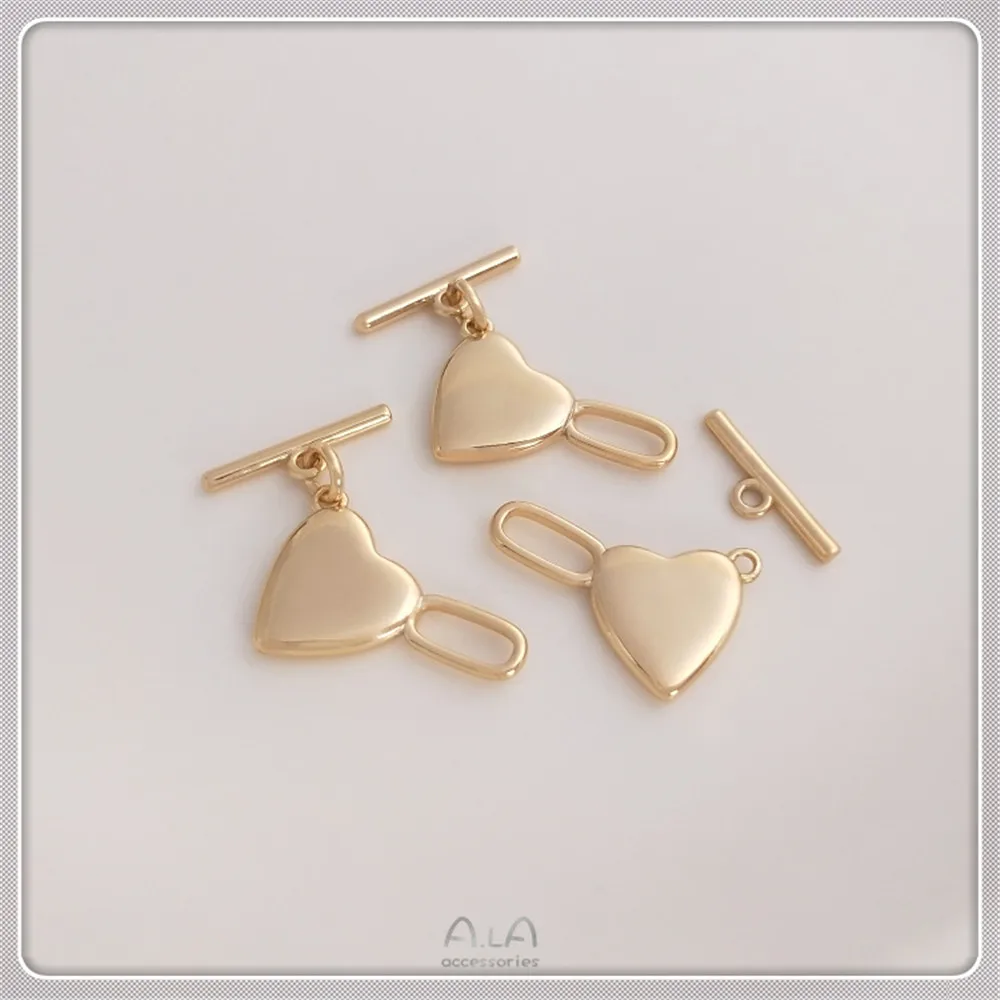 

Jewelry button 14K bag gold peach heart heart OT button heart shaped clasp DIY pearl bracelet necklace connecting accessories