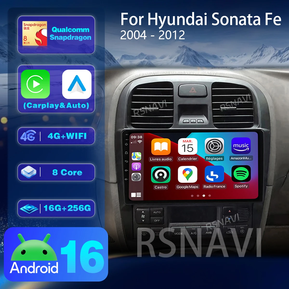 Фото Автомагнитола Android 16 с CarPlay, GPS, DVD, мультимедиа, Bluetooth, видео для Hyundai Sonata EF 2001-2012, 2DIN, Snapdragon №1