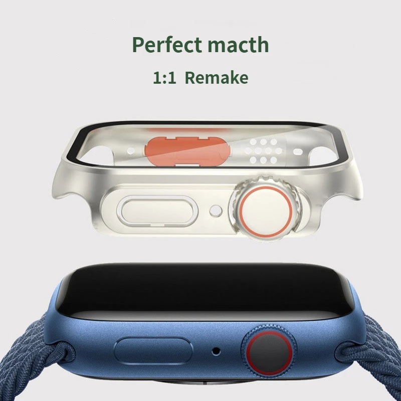 

Change to Ultra For Apple Watch Case Tempered Glass Cover 45mm 44mm 41mm 40mm protector Accessories iWatch series 8 7 6 5 se