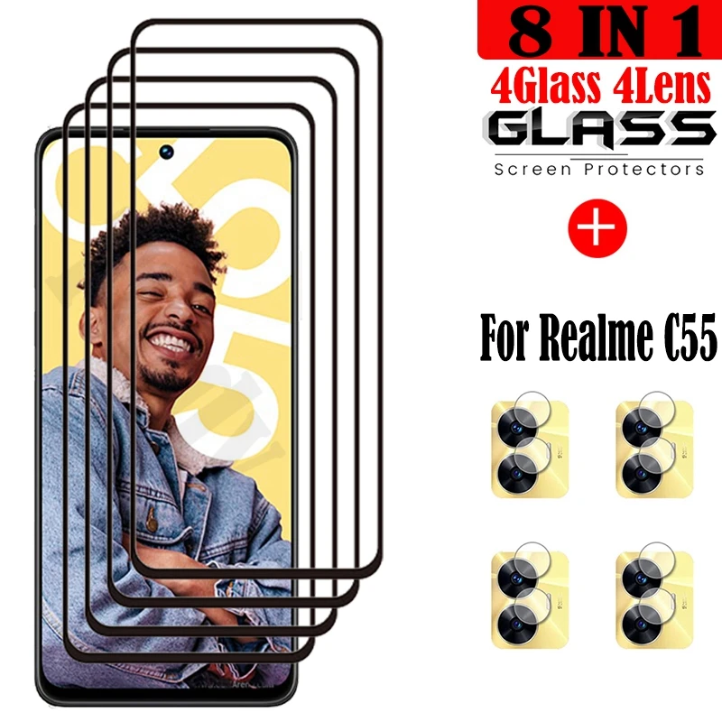 

Закаленное стекло с полным покрытием для Realme C55, защита экрана, взрывозащищенное стекло для Realme C55, пленка для камеры OPPO Realme C55 4G