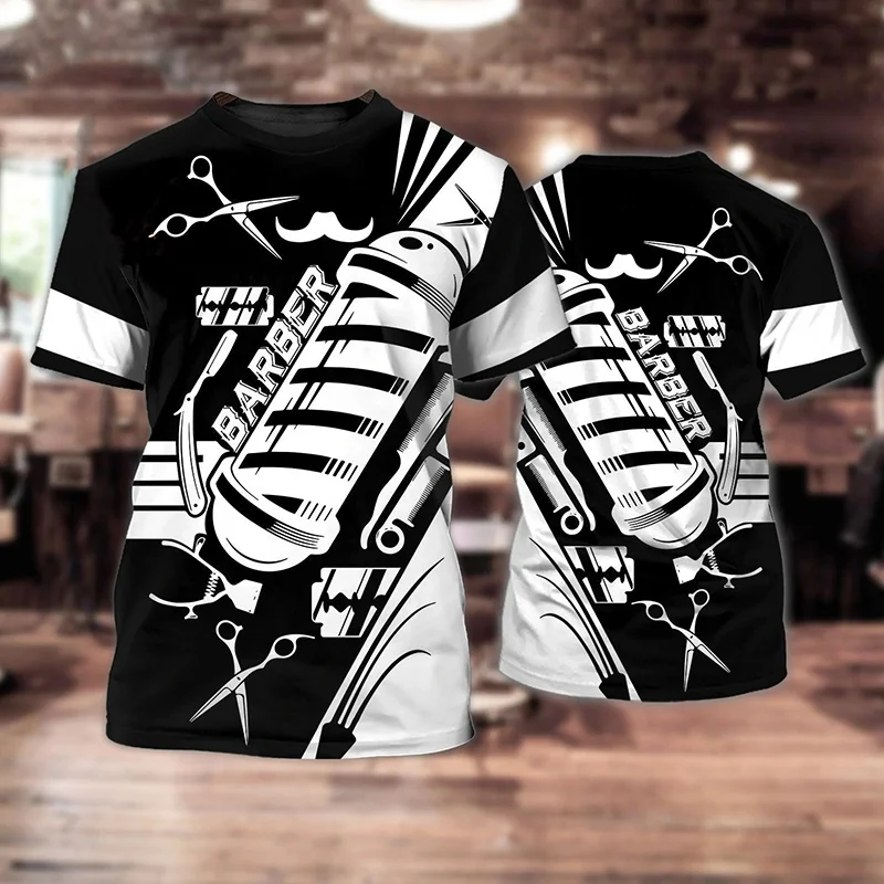 Фото Barber Uniform Fake Suit Graphic T Shirt for Men Tops Tee Shirts Harajuku Fashion 3D Haircut Tool Printed T-shirt Women Clothing №3