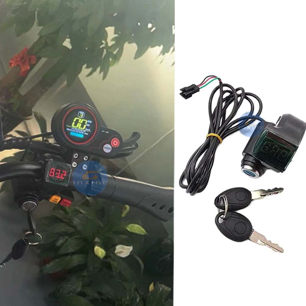 1pc Electric Bicycle  Digital Voltage Display Switch Power With Key Lock Electric Bike Parts