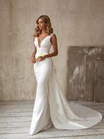 on zhu simple satin mermaid wedding dress detachable bowknot overskirt 2022 bow bridal gown backless plus size vestido de noiva