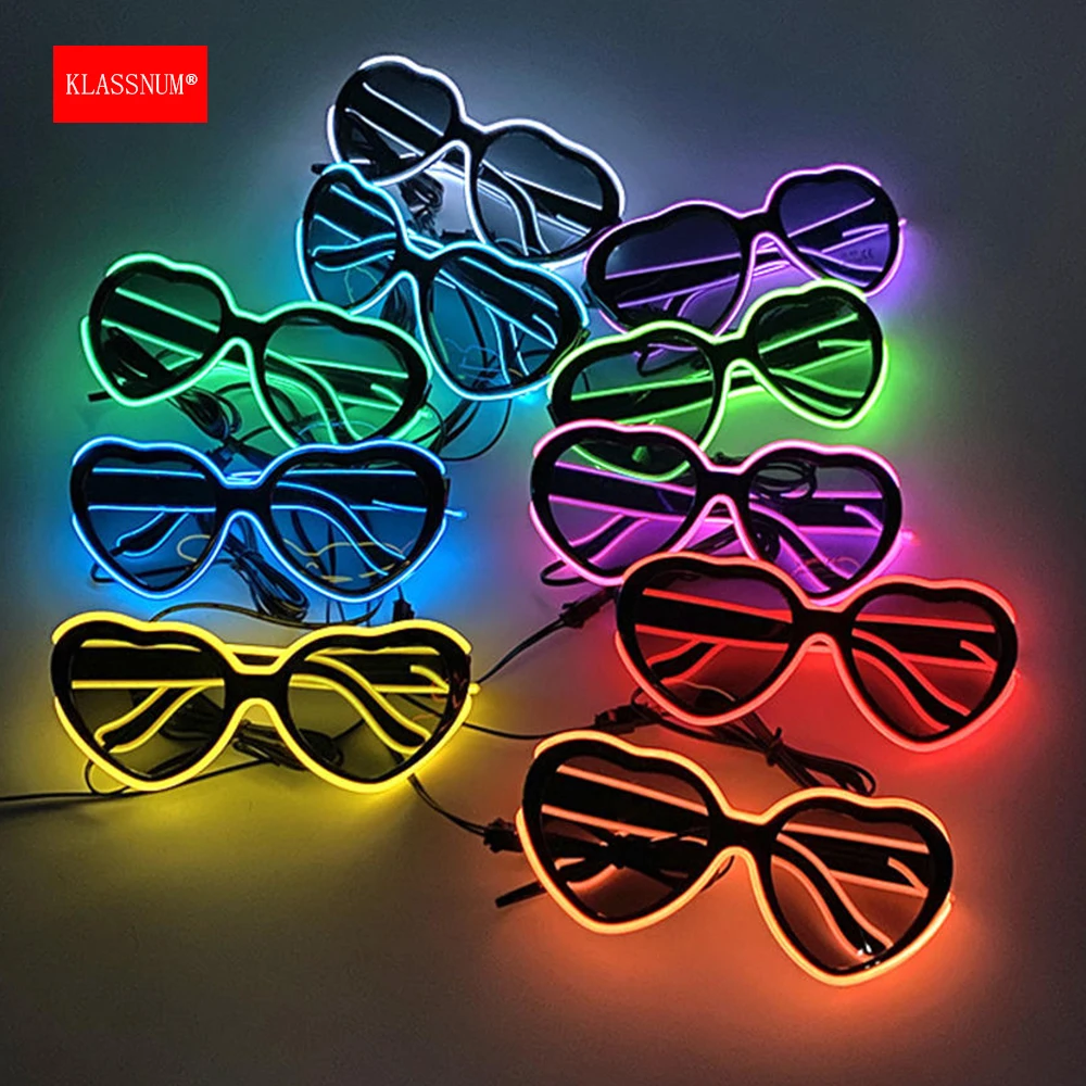 

Klassnum Любовь в форме сердца вечеринка очки для женщин мужские светящиеся светодиодные солнцезащитные очки светящаяся вечеринка одежда DJ бар реквизит