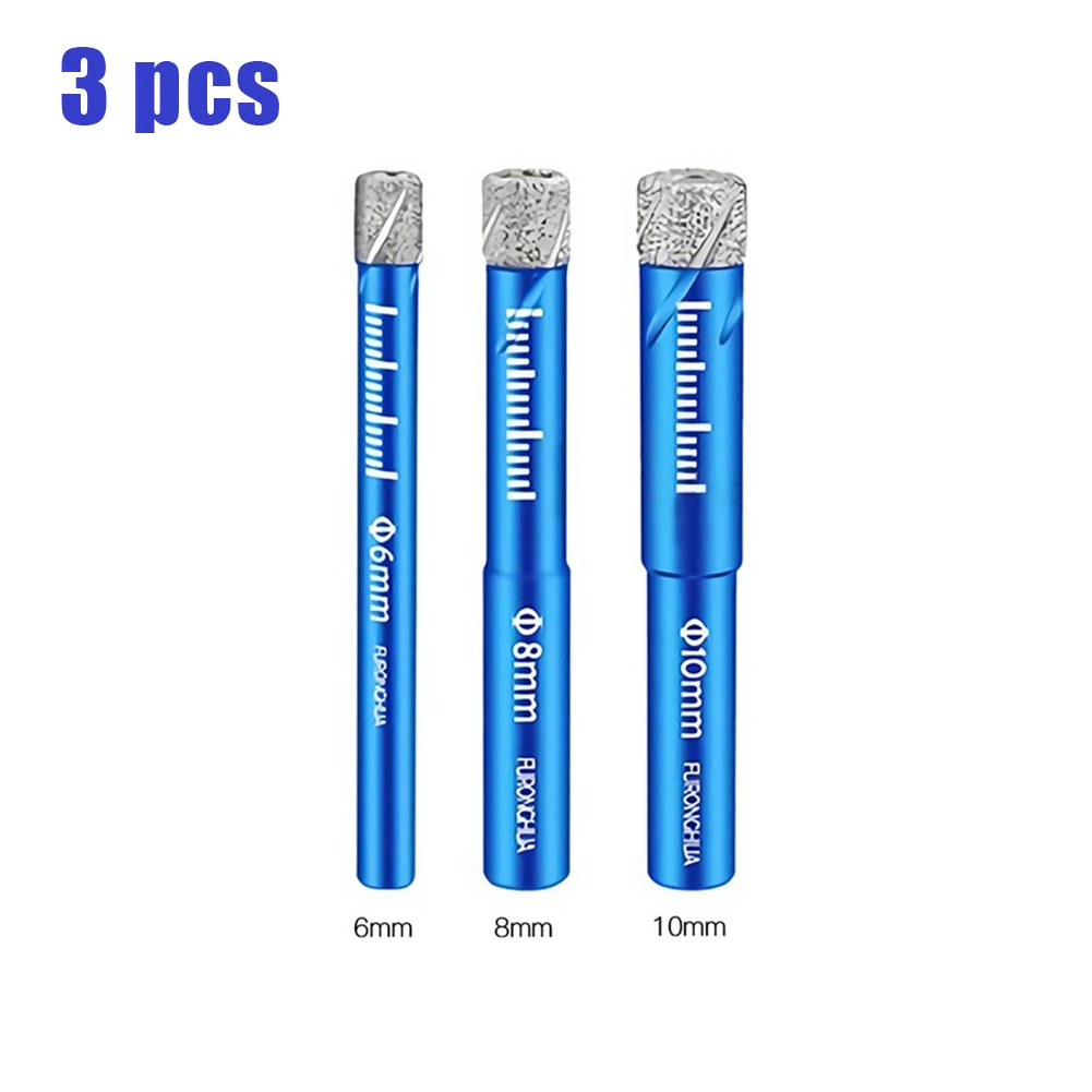 

3pcs 6/8/10mm Diamond Coated Core Drill Bit Blue Round Shank Fit Drill Chuck For Glass Marble Granite Tile Ceramic Power Tools