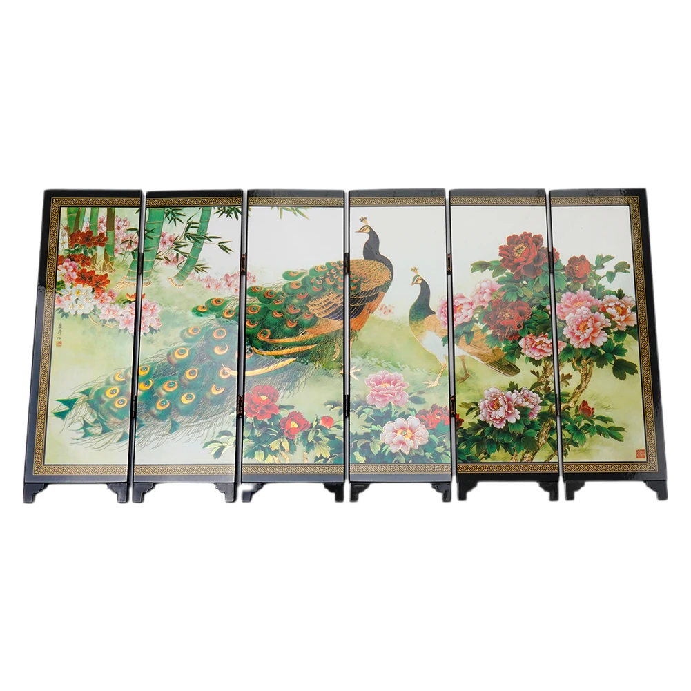 

Privacy Decor Divider Wood Folding Partition Commemorative Gift Screen Peacock Room Durable Useful Parts Suitable