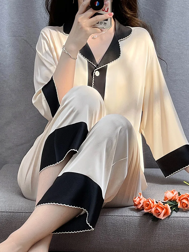 Легкие роскошные французские изящные пижамы для женщин на весну и осень лето