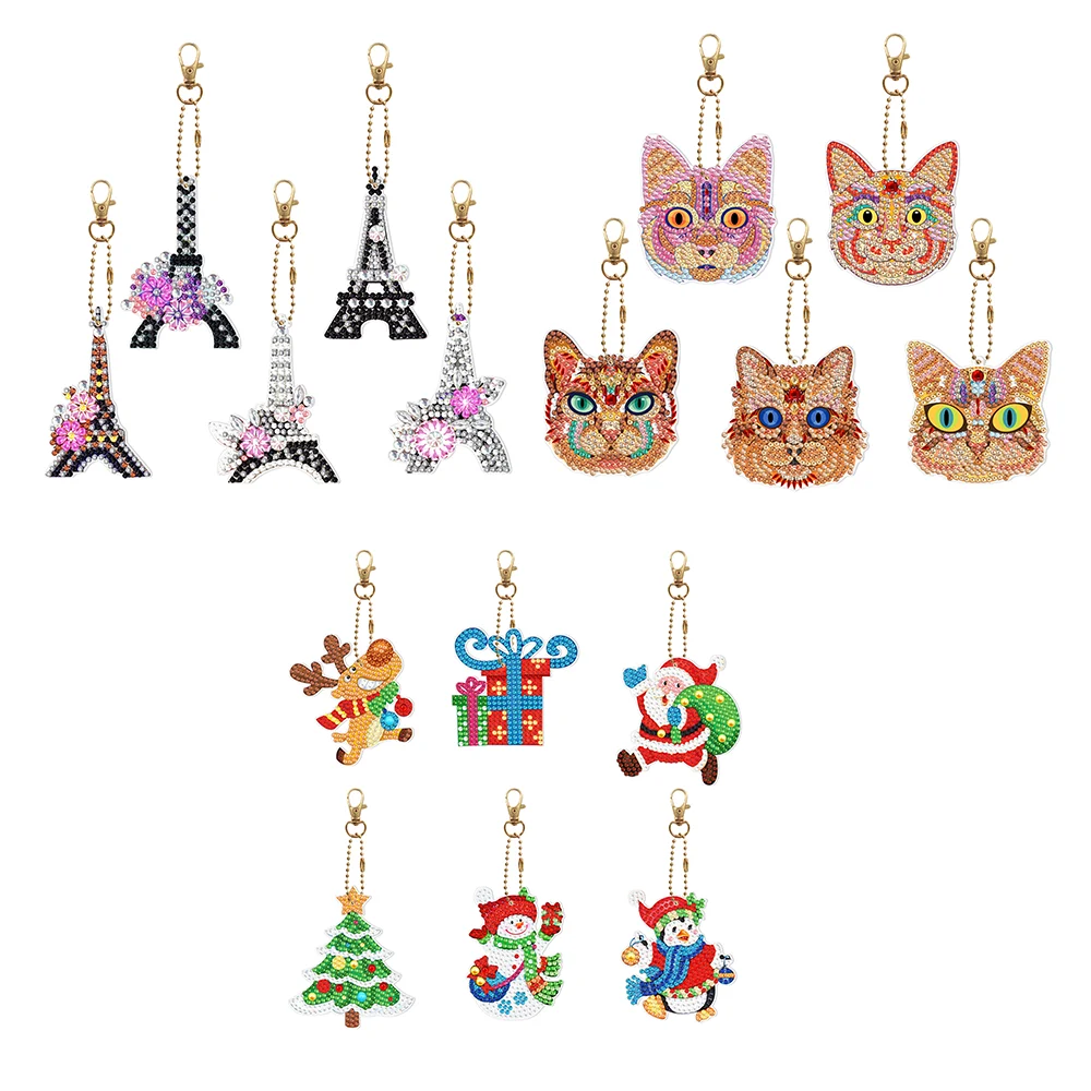 

5/6Pcs DIY Diamond Painting Keychains Christmas Cartoon Special Shaped Diamond Embroidery Mosaic Keyring Keychain Pendant Gift