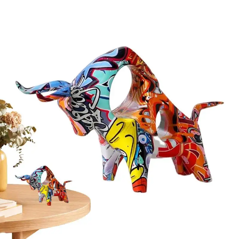 

Статуя быка из смолы в стиле граффити, полноцветная фигурка быка в минималистическом стиле, декоративная бычья статуя для интерьера, Настольная декоративная книжная полка