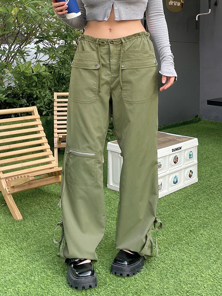

Women's Green Cargo Pants Fairycore Low Rise Vintage Pocket Pants Streetwear Korean Fashion Outfits Ladies 90s Sweatpants