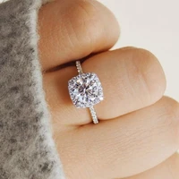 gorgeous square women ring wedding engage ring full bling iced out micro pave crystal zircon dazzling bridal ring