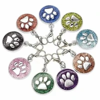 zinc alloy pet hanging tag accessories pet round color flash pink cat claw pendant diy dog collar pendant accessory supplies